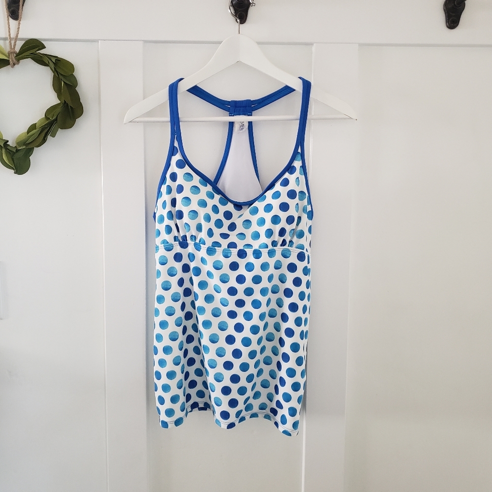 Lime Ricki blue polka dot tankini